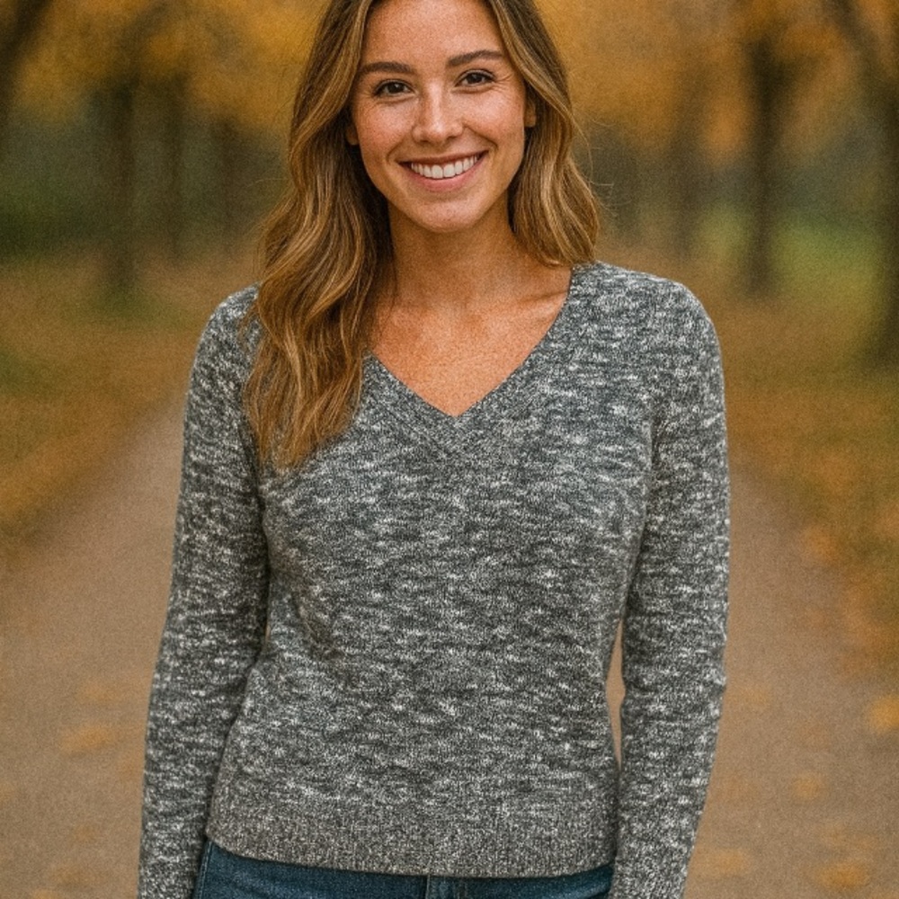 American Eagle Outfitters Gray Metallic Marled V-Neck Sweater Women’s Size S/P